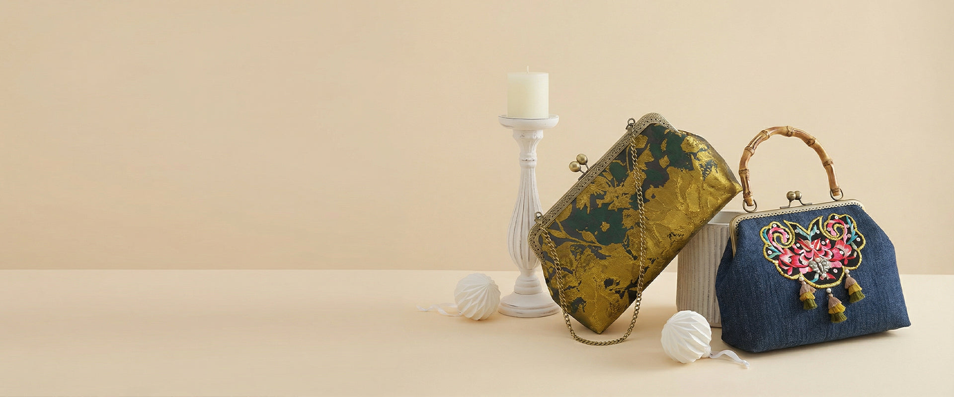 Handcrafted embroidered bags made with natural dye, inspired by traditional textile techniques